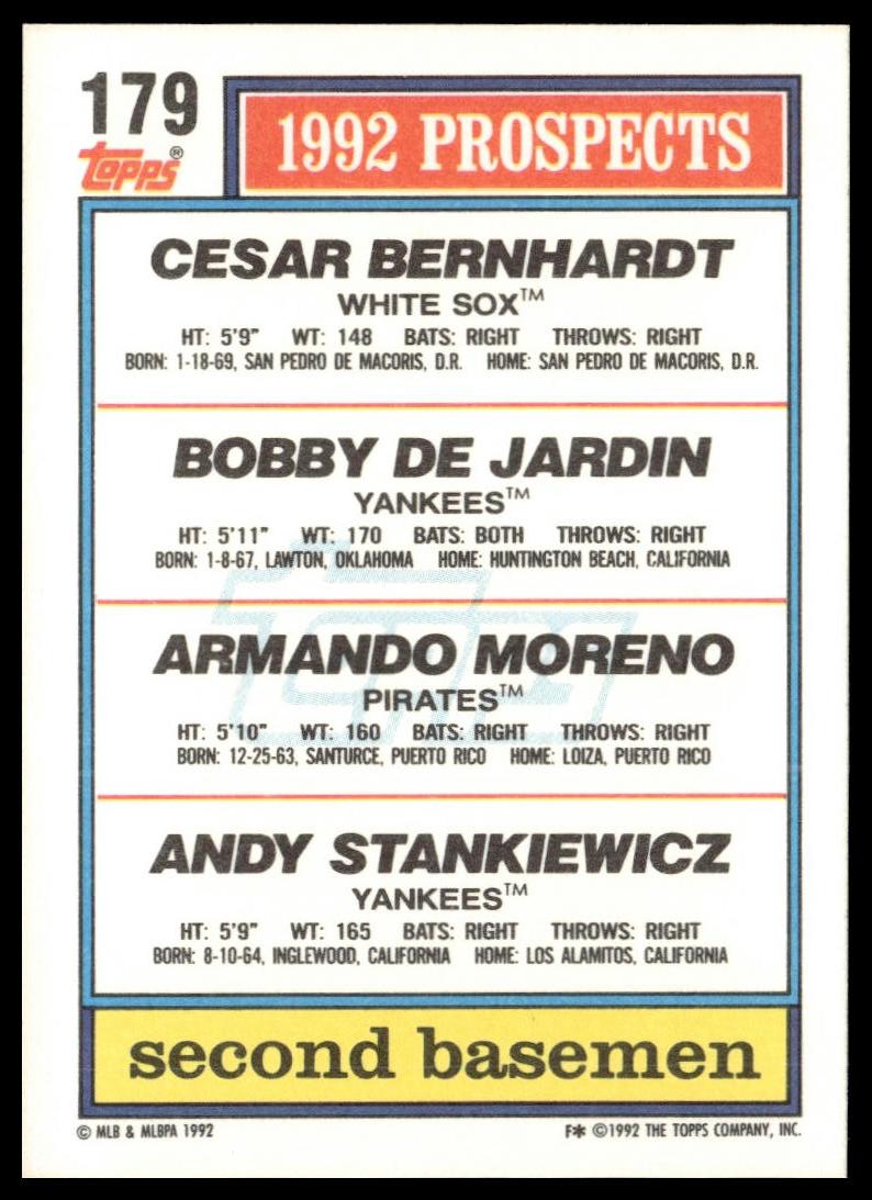 1992 Topps #179 1992 Top Prospects 2nd Basemen