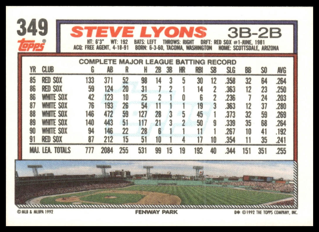 1992 Topps #349 Steve Lyons