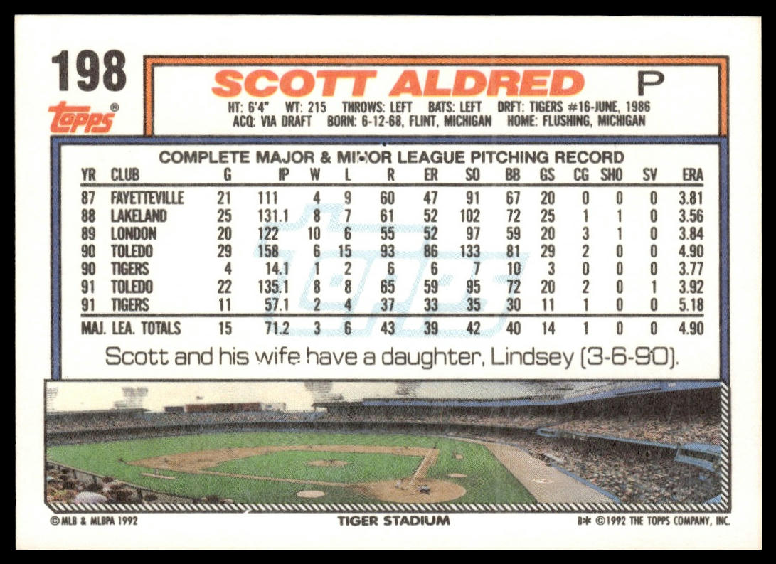 1992 Topps #198 Scott Aldred