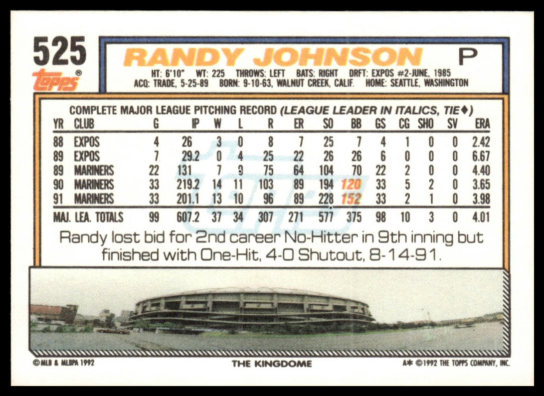 1992 Topps #525 Randy Johnson