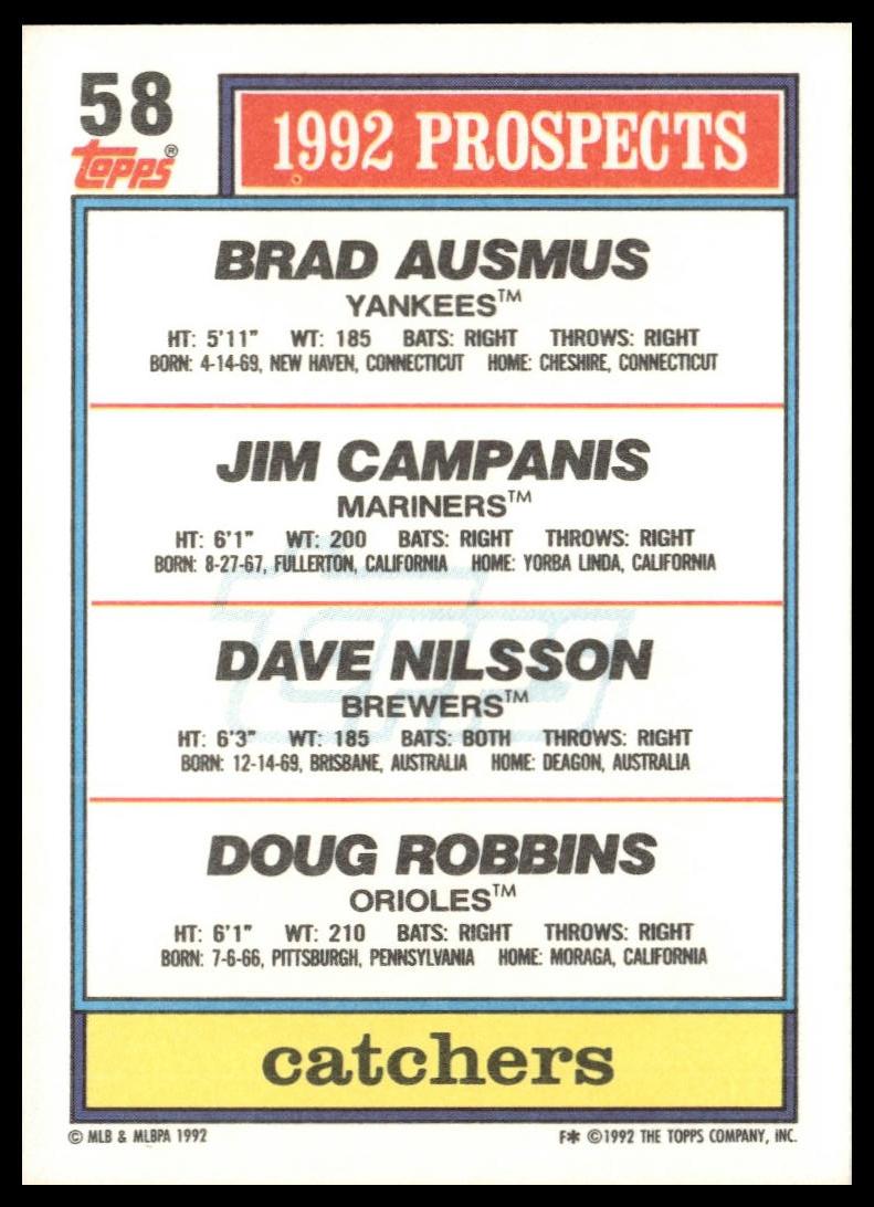 1992 Topps #58 1992 Top Prospects Catchers