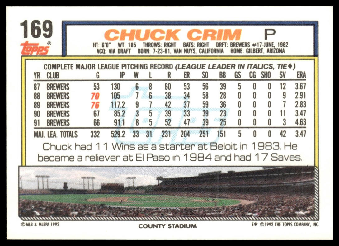 1992 Topps #169 Chuck Crim