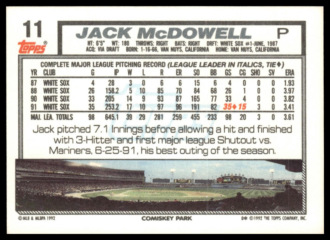 1992 Topps #11 Jack McDowell