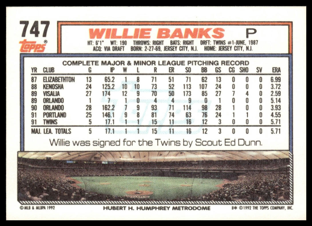 1992 Topps #747 Willie Banks