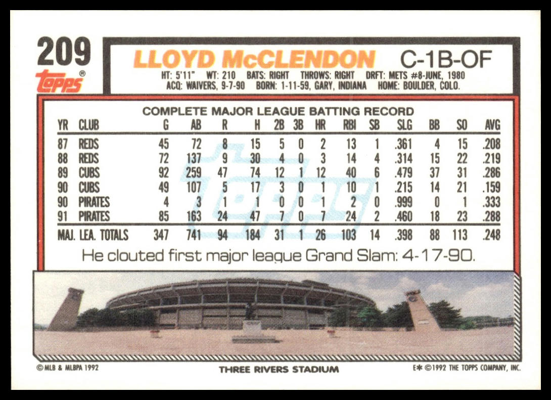 1992 Topps #209 Lloyd McClendon
