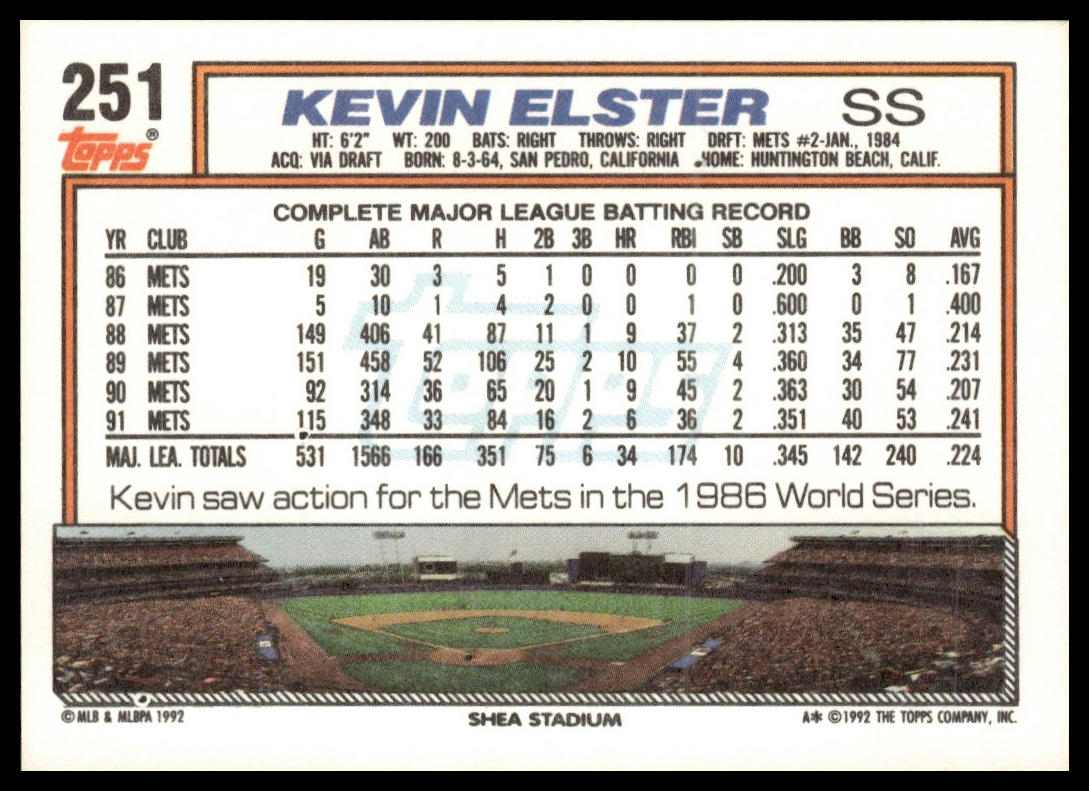 1992 Topps #251 Kevin Elster