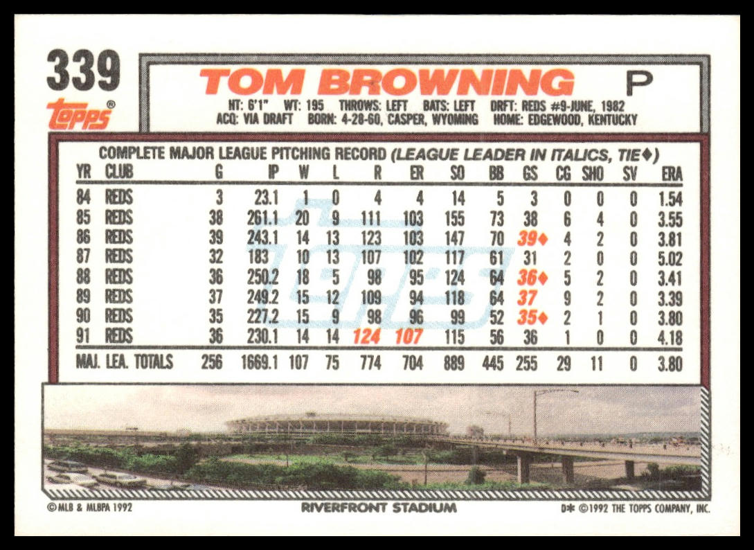 1992 Topps #339 Tom Browning
