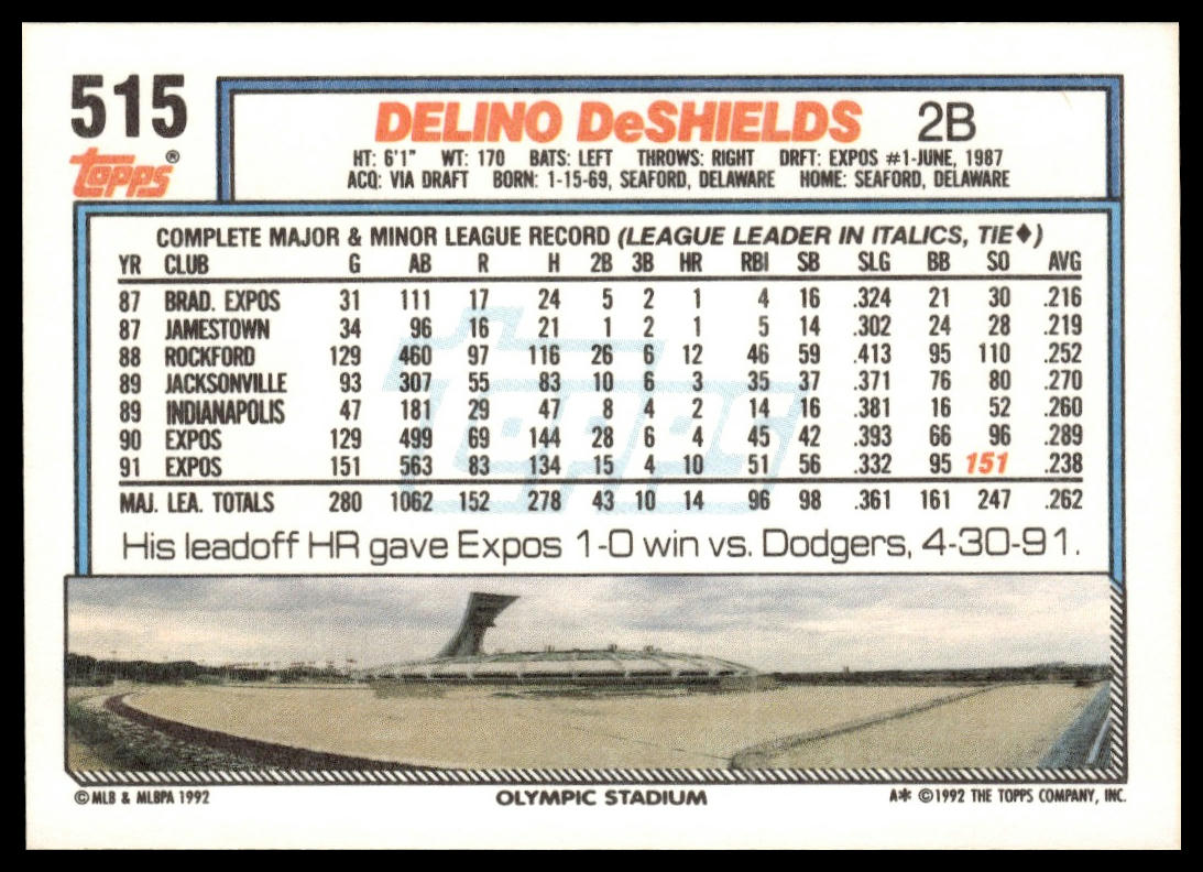 1992 Topps #515 Delino DeShields