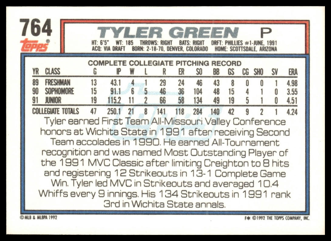 1992 Topps #764 Tyler Green