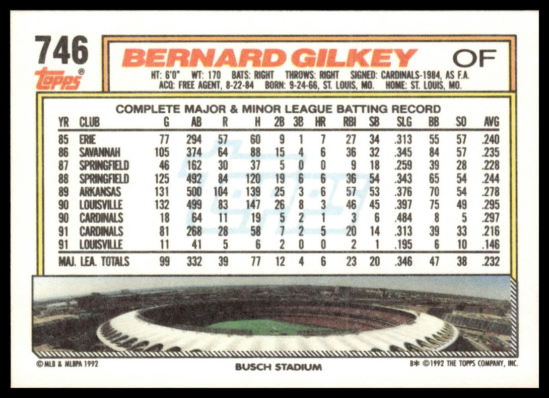 1992 Topps #746 Bernard Gilkey