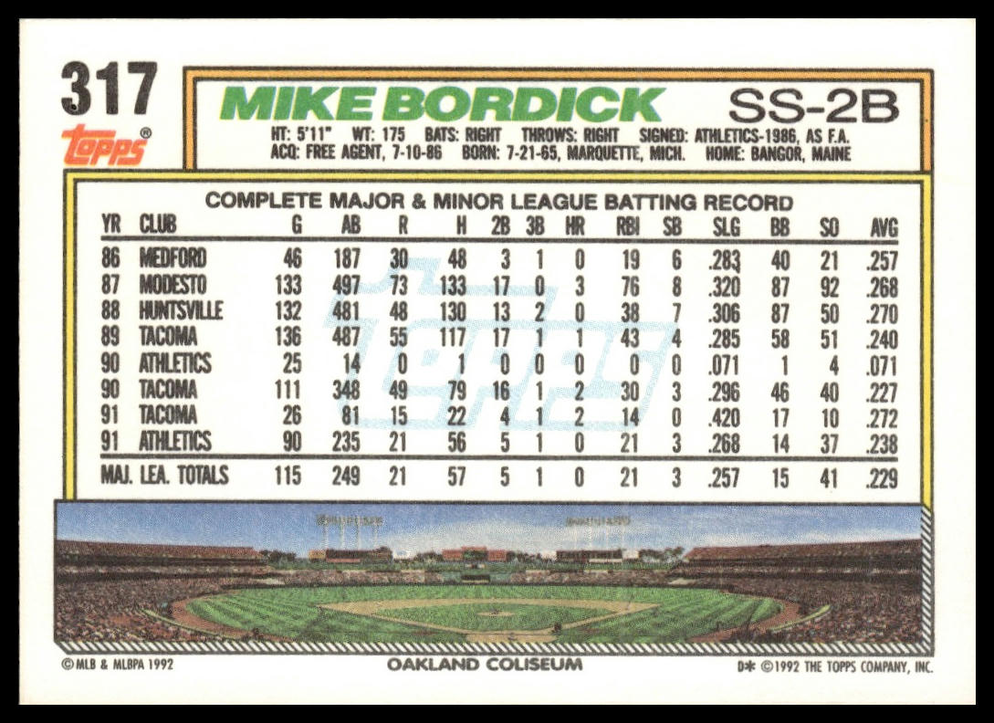 1992 Topps #317 Mike Bordick