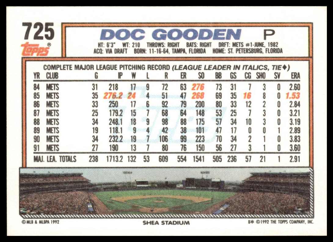 1992 Topps #725 Doc Gooden