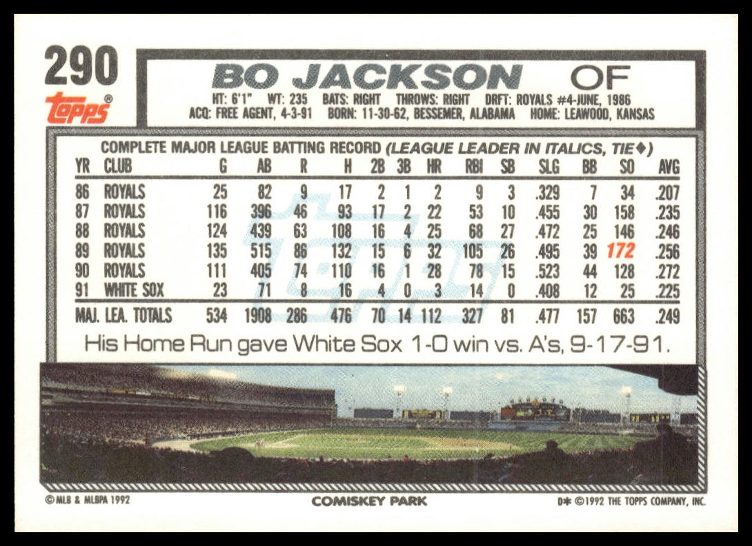 1992 Topps #290 Bo Jackson