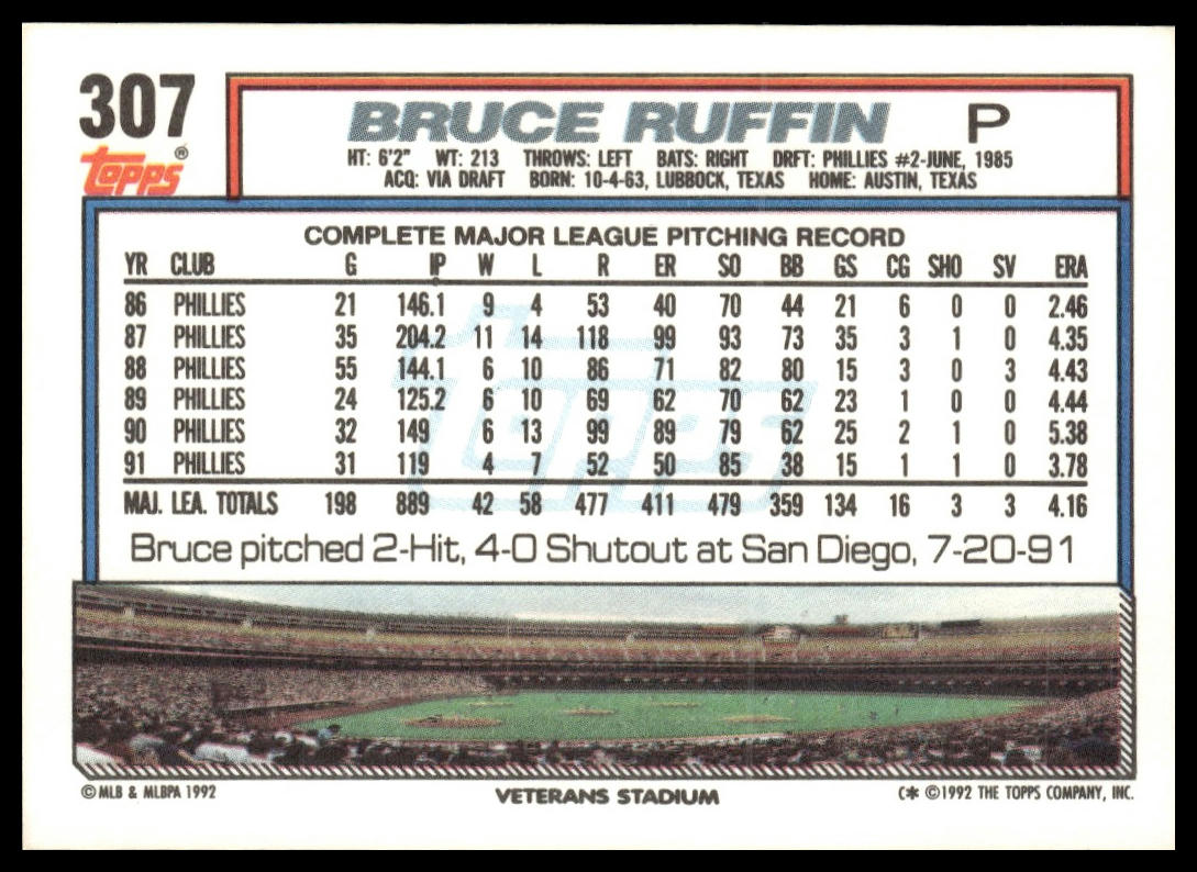 1992 Topps #307 Bruce Ruffin