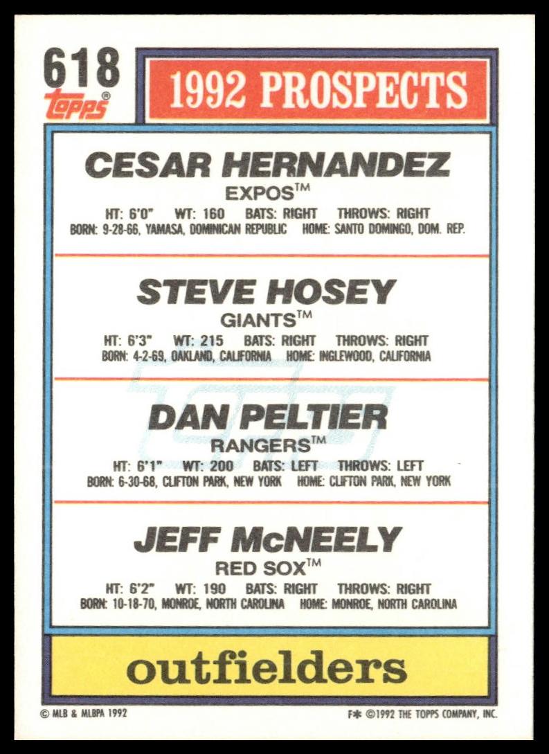 1992 Topps #618 1992 Top Prospects Outfielders