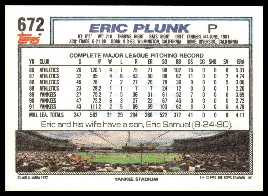 1992 Topps #672 Eric Plunk