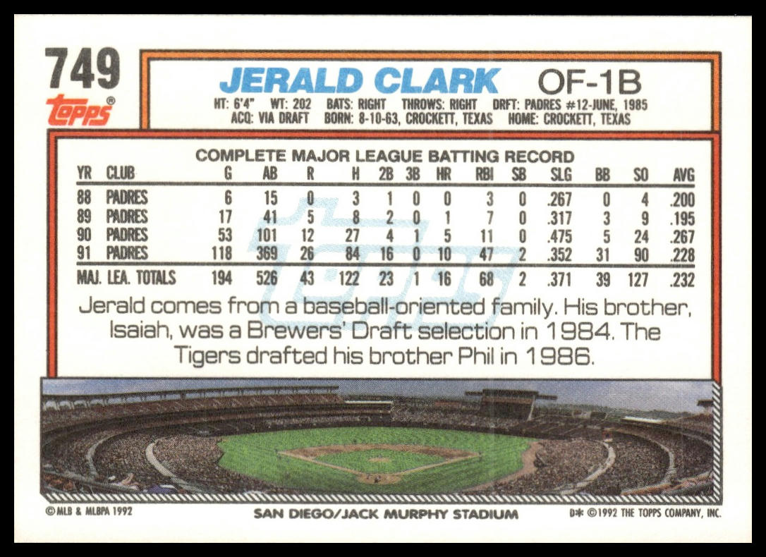 1992 Topps #749 Jerald Clark