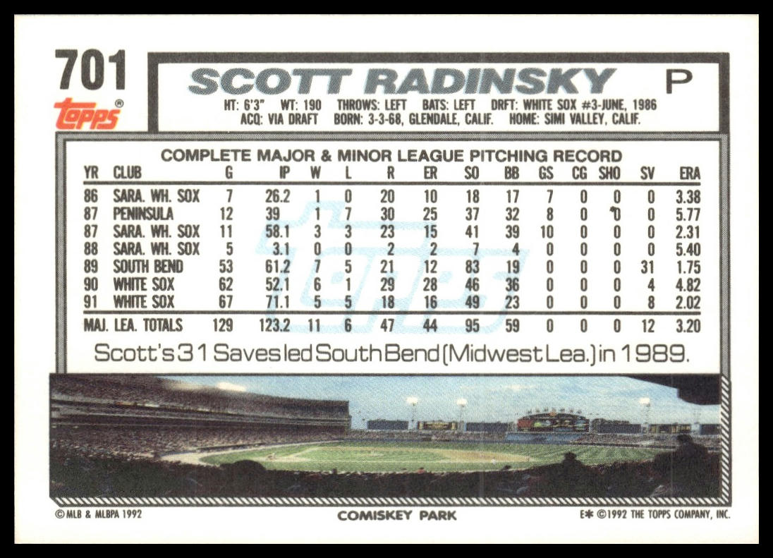 1992 Topps #701 Scott Radinsky