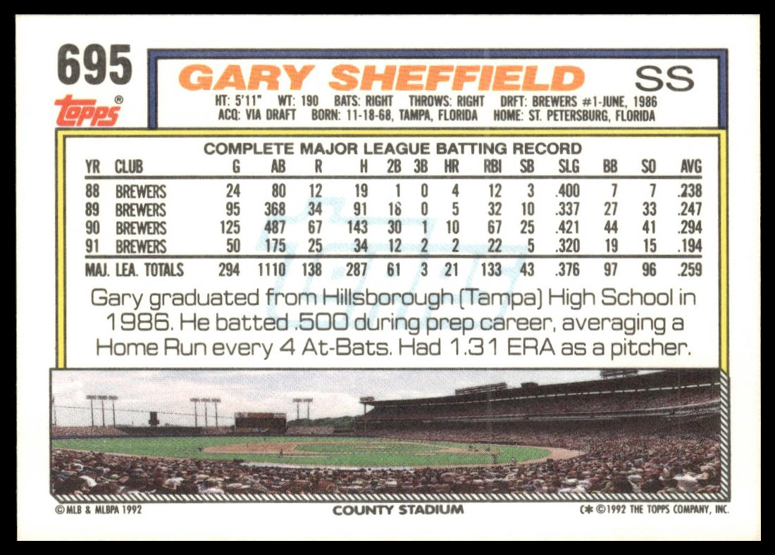 1992 Topps #695 Gary Sheffield