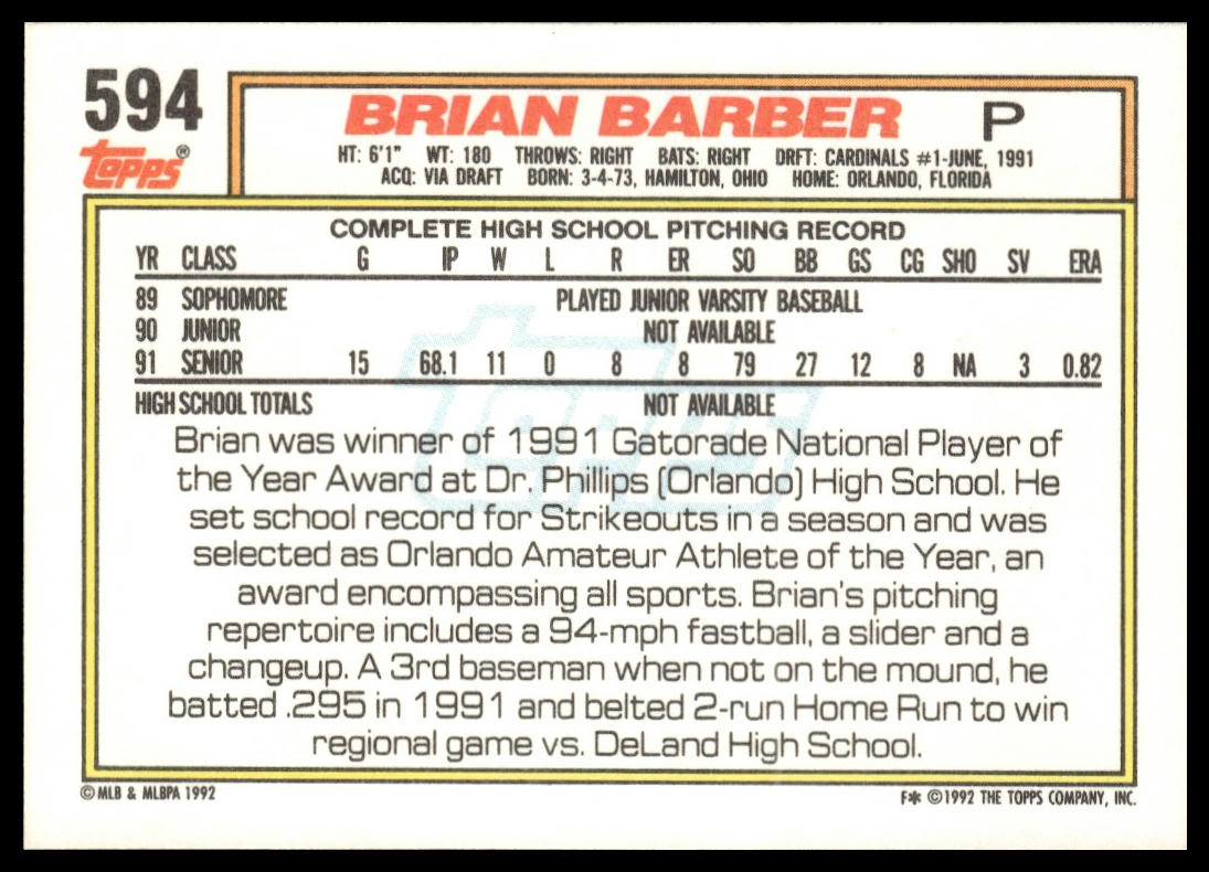 1992 Topps #594 Brian Barber