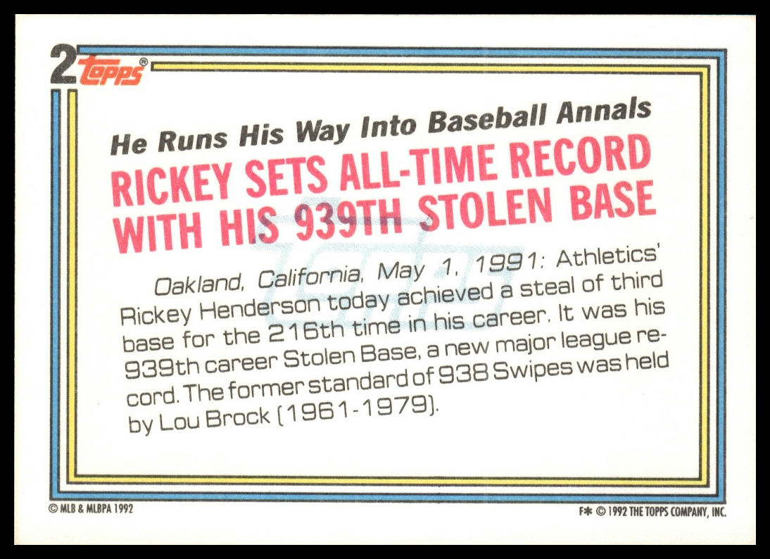 1992 Topps #2 Rickey Henderson