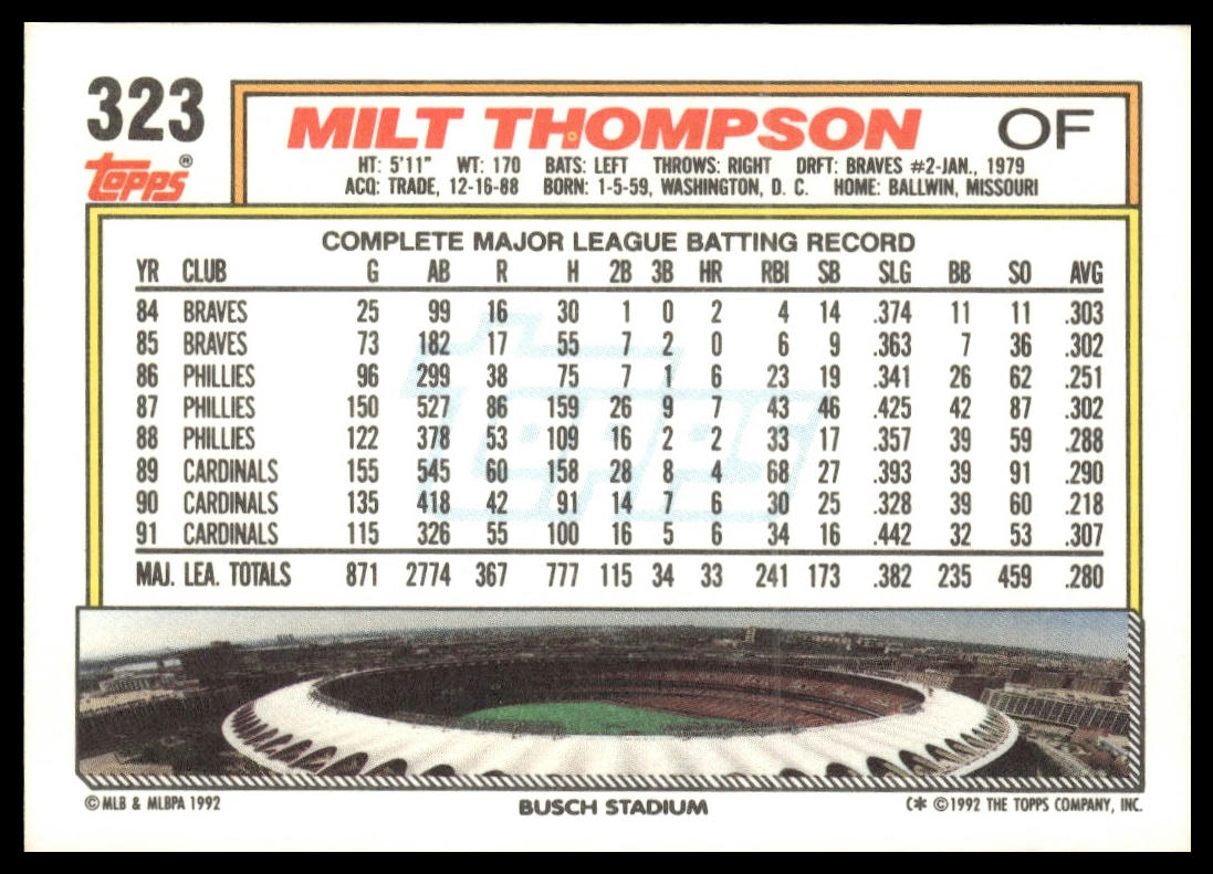 1992 Topps #323 Milt Thompson
