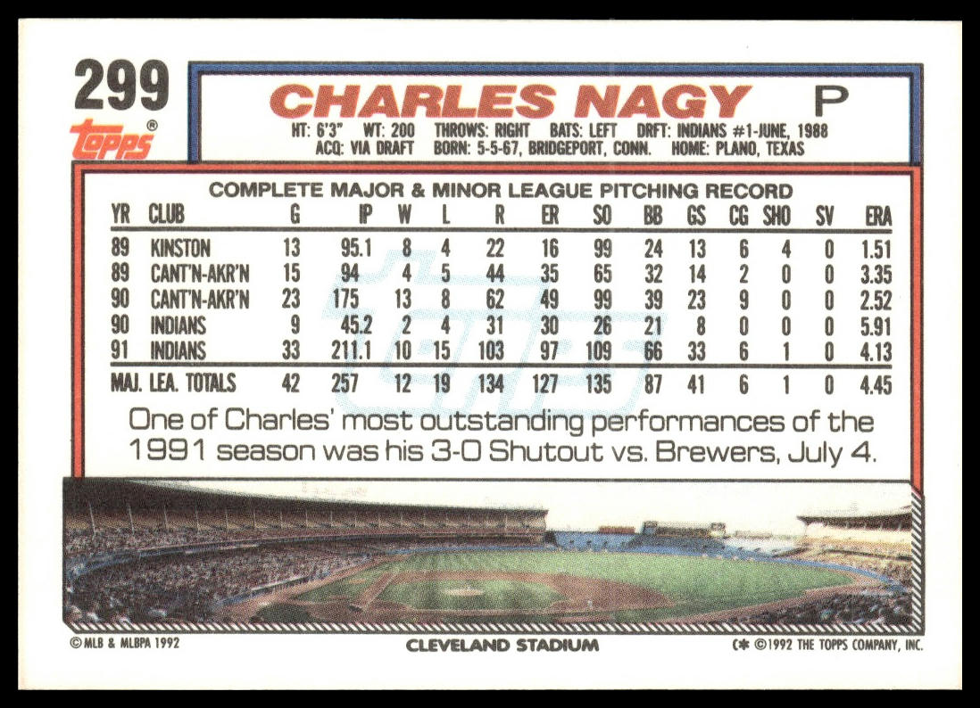 1992 Topps #299 Charles Nagy