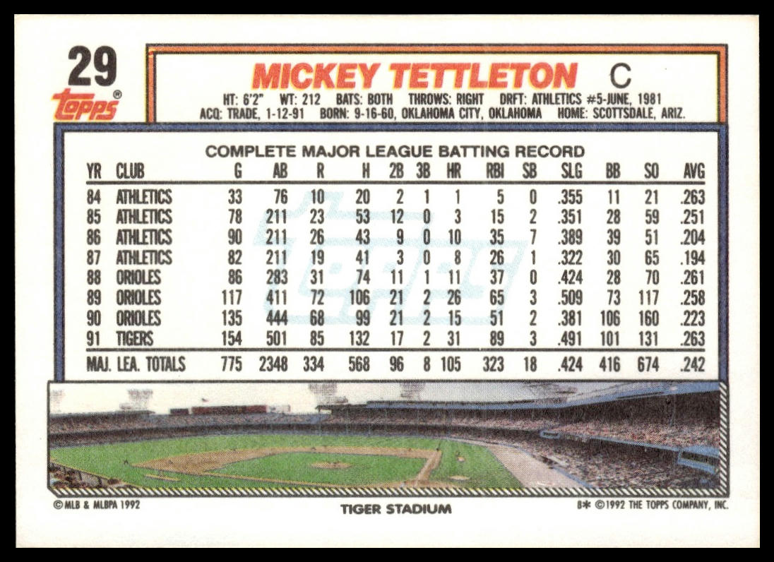 1992 Topps #29 Mickey Tettleton