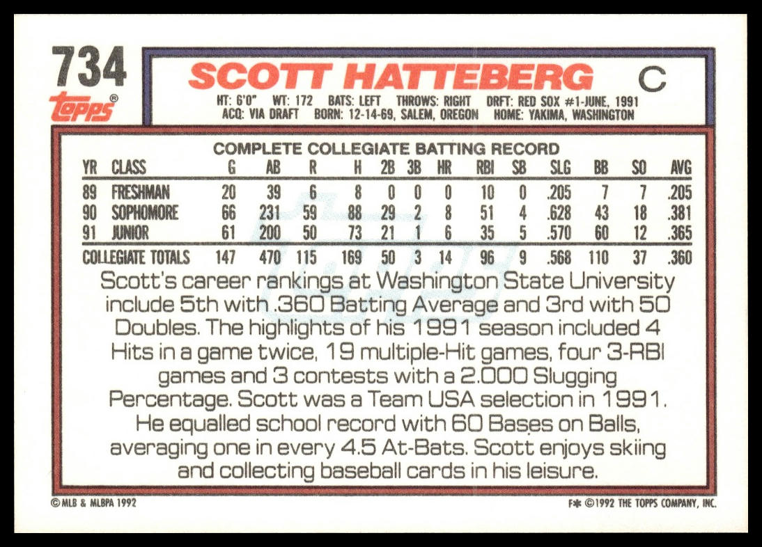 1992 Topps #734 Scott Hatteberg
