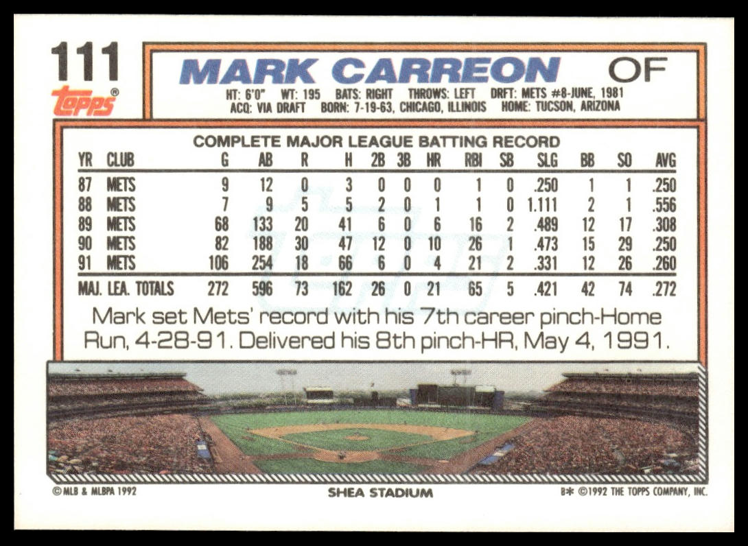 1992 Topps #111 Mark Carreon
