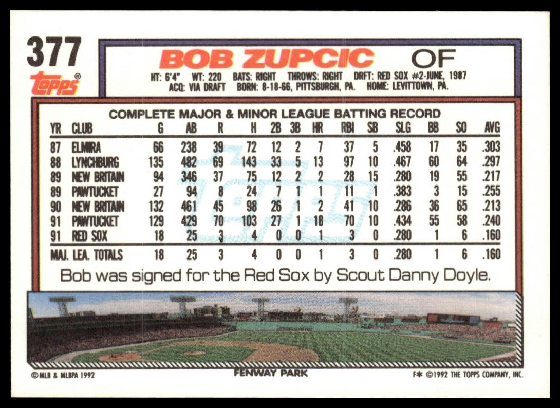 1992 Topps #377 Bob Zupcic