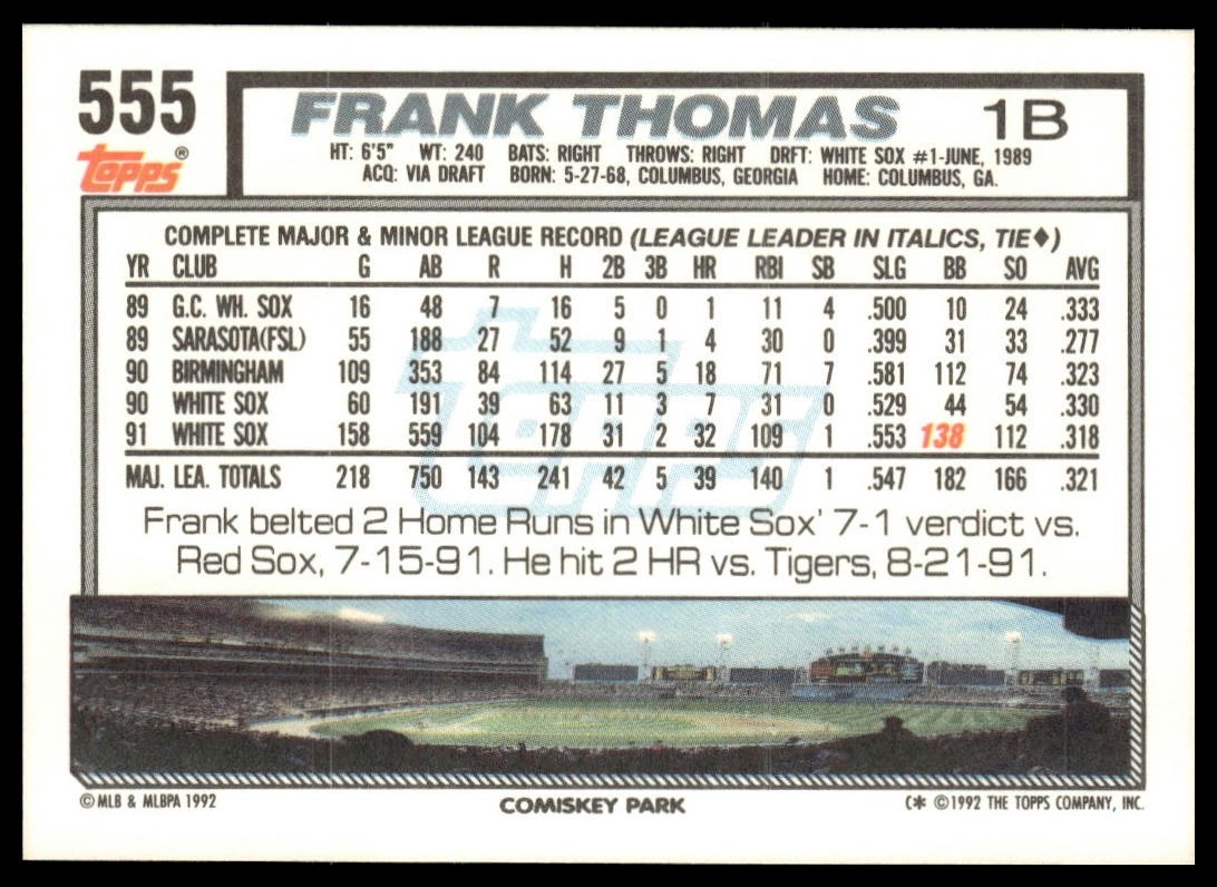 1992 Topps #555 Frank Thomas