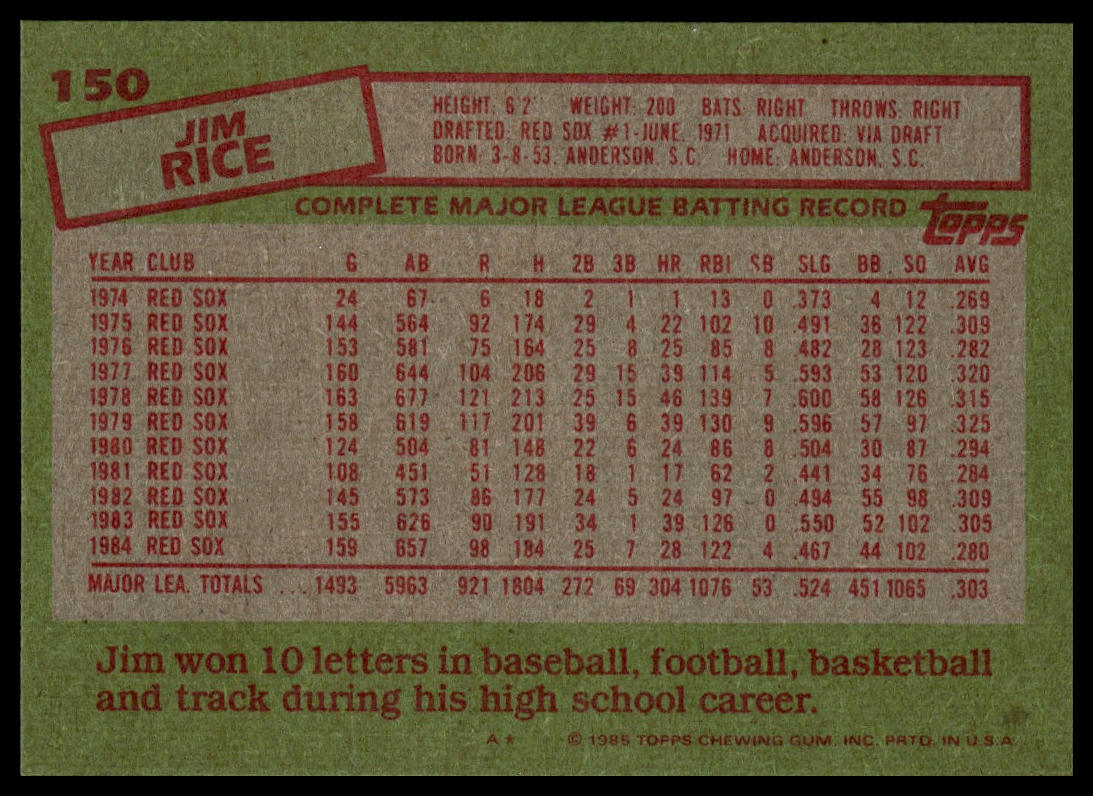 1985 Topps #150 Jim Rice