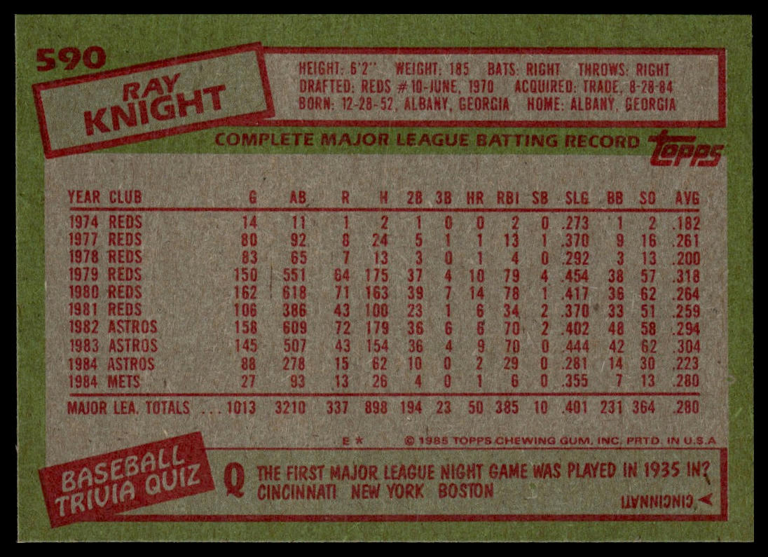 1985 Topps #590 Ray Knight
