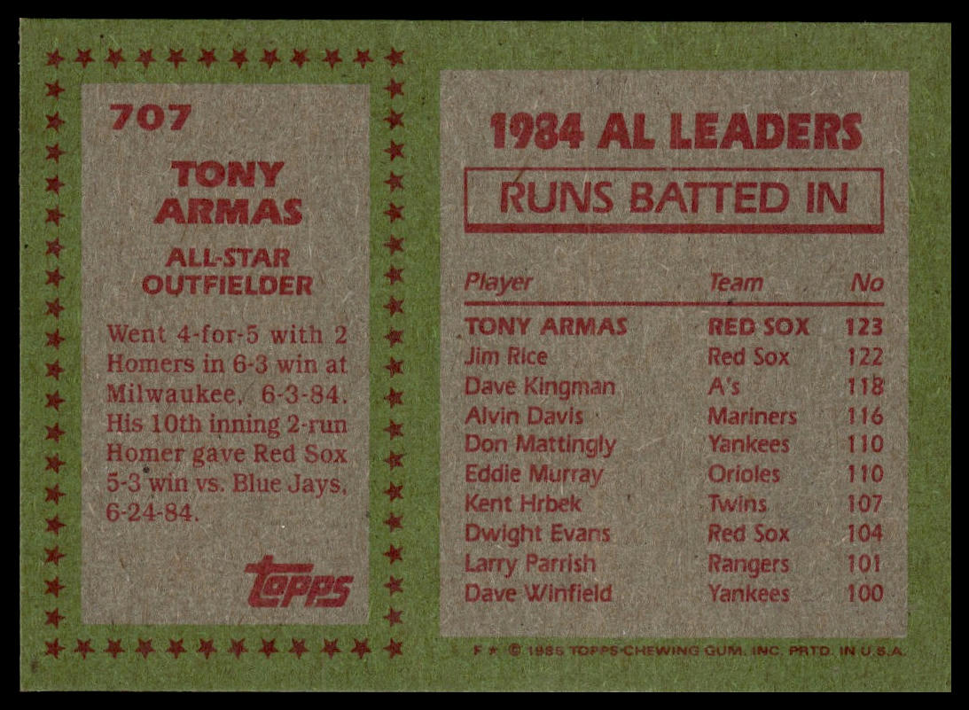 1985 Topps #707 Tony Armas