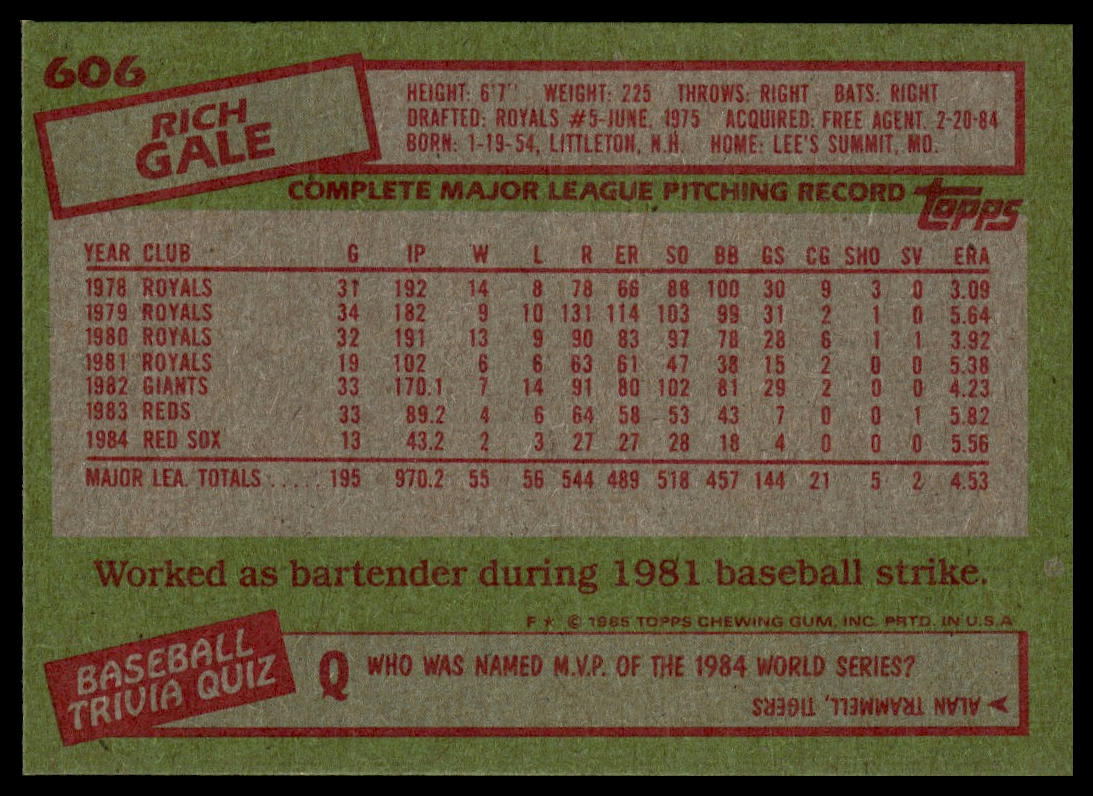 1985 Topps #606 Rich Gale