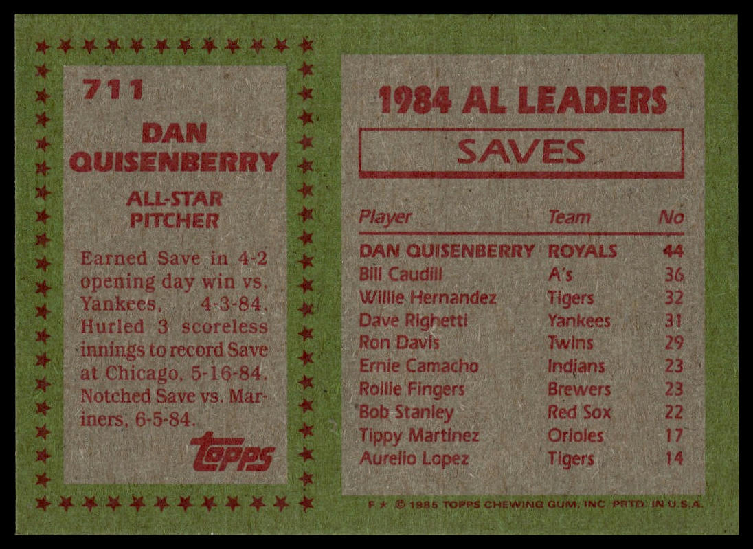 1985 Topps #711 Dan Quisenberry