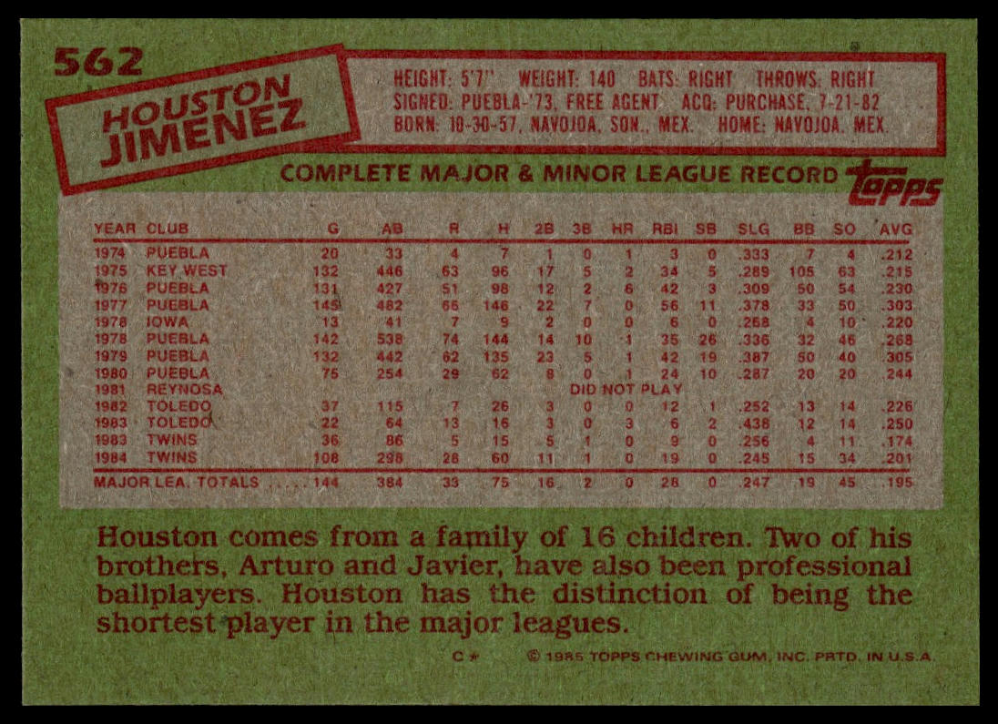 1985 Topps #562 Houston Jimenez