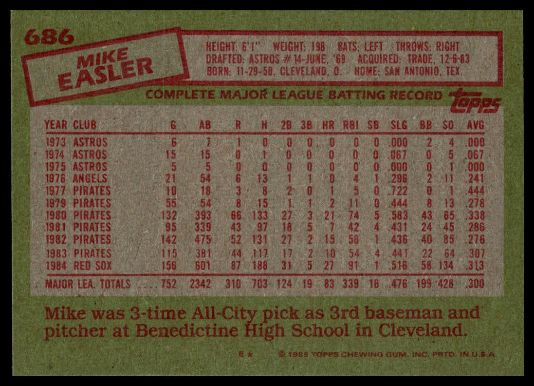 1985 Topps #686 Mike Easler