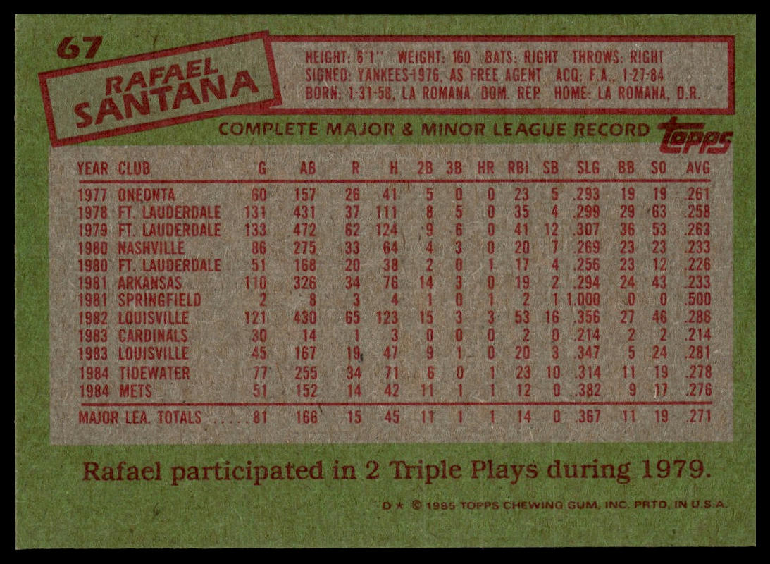 1985 Topps #67 Rafael Santana