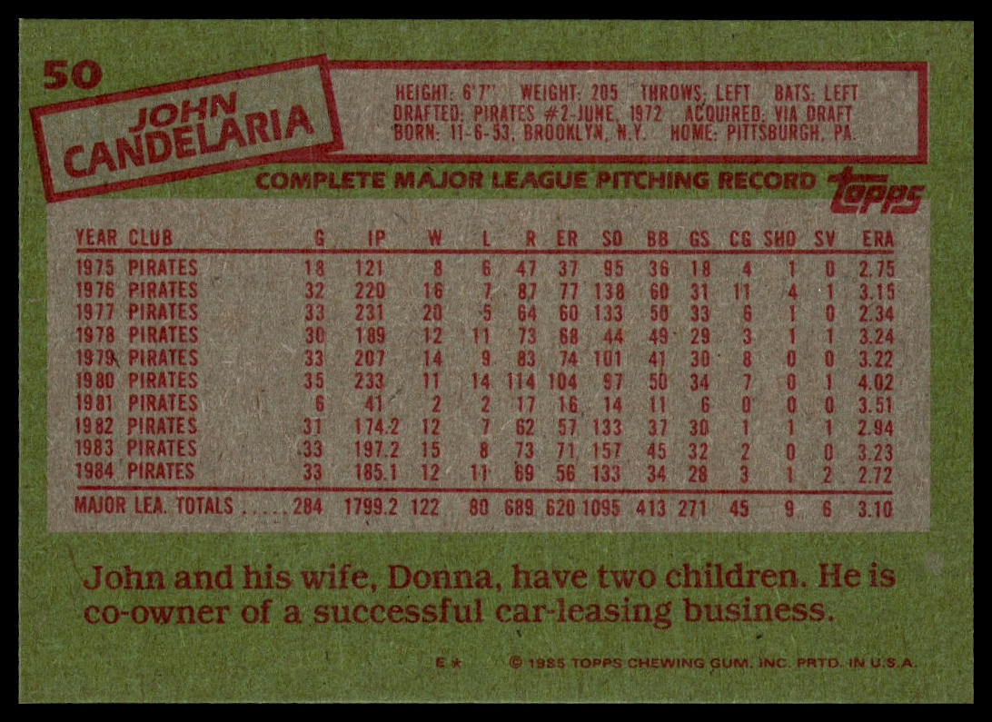 1985 Topps #50 John Candelaria