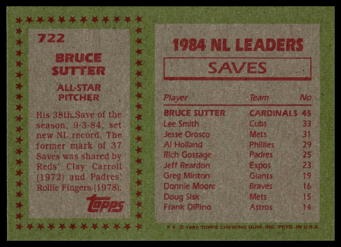 1985 Topps #722 Bruce Sutter