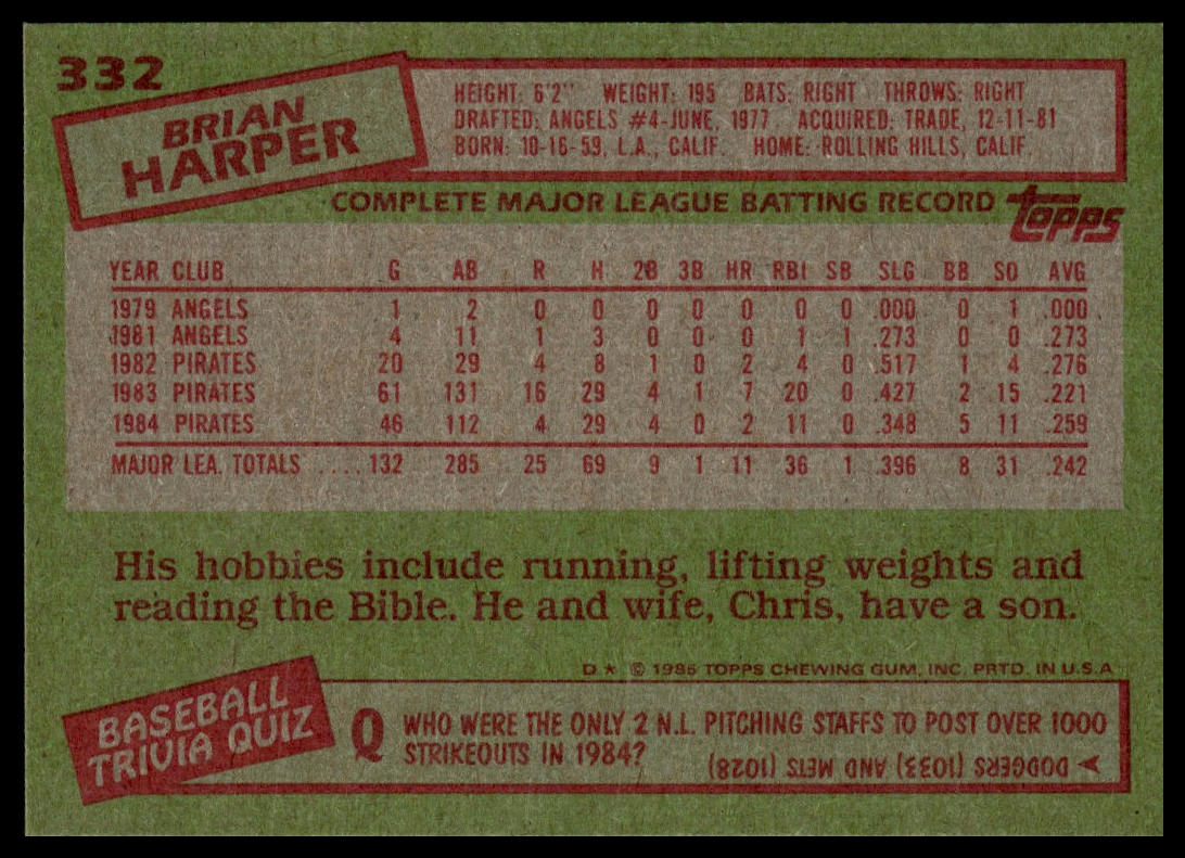1985 Topps #332 Brian Harper