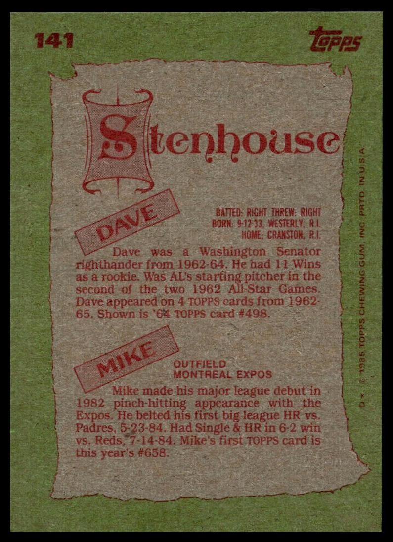 1985 Topps #141 Dave Stenhouse / Mike Stenhouse F&S