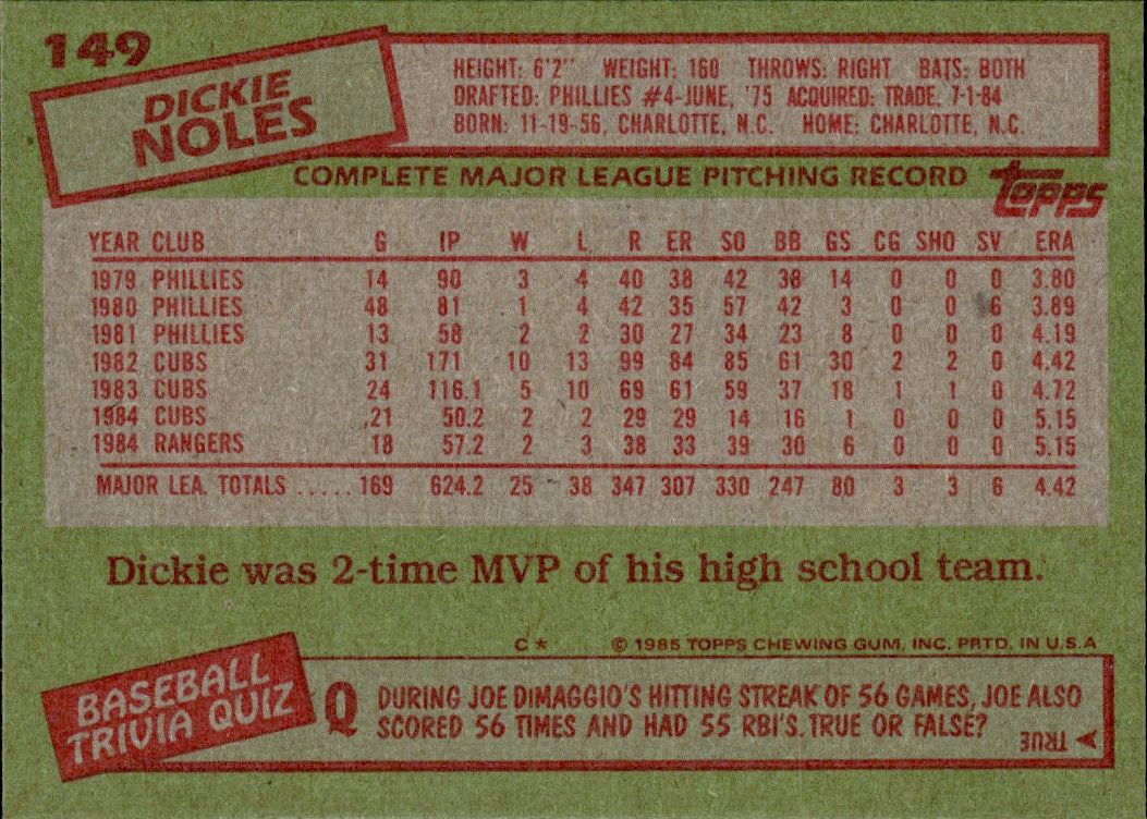 1985 Topps #149 Dickie Noles