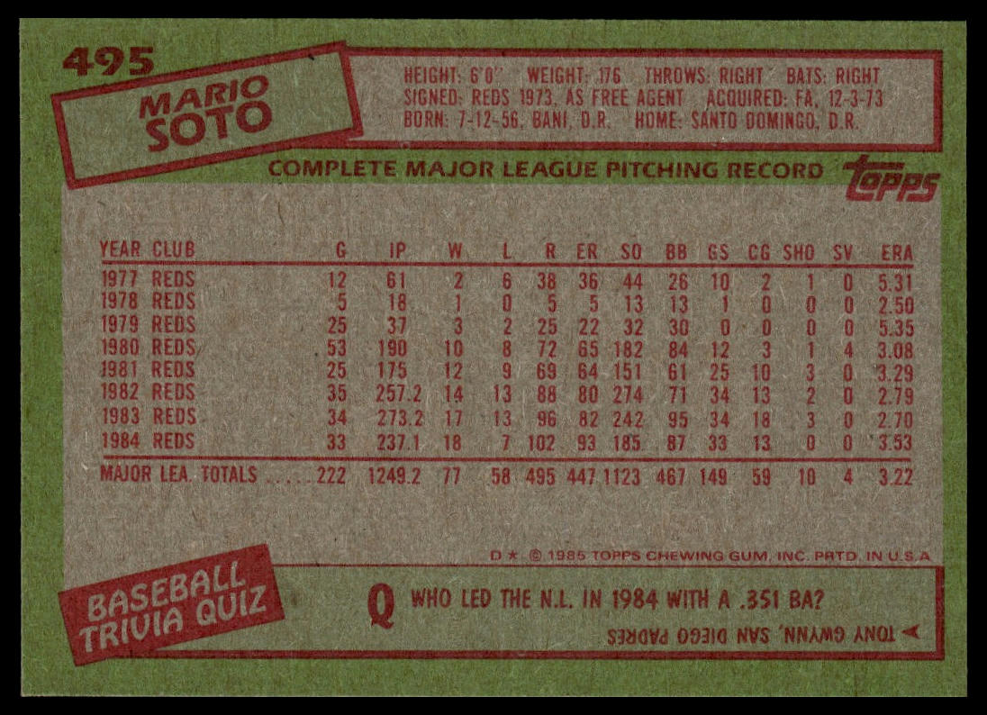 1985 Topps #495 Mario Soto