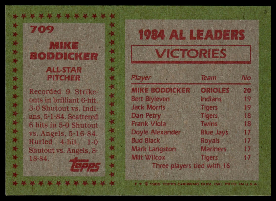 1985 Topps #709 Mike Boddicker