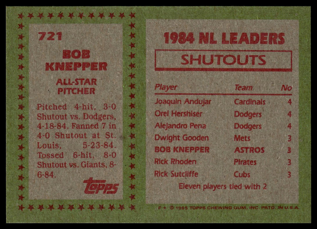 1985 Topps #721 Bob Knepper