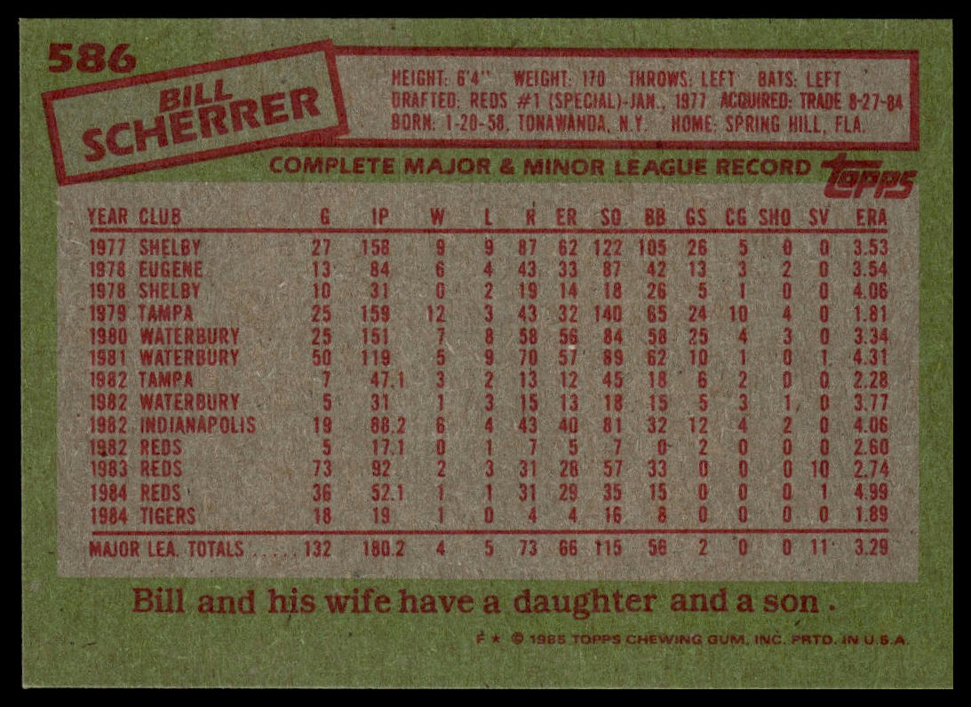 1985 Topps #586 Bill Scherrer