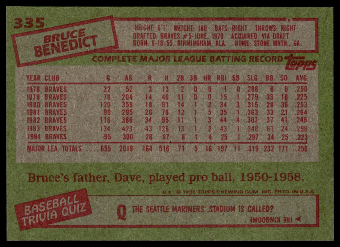 1985 Topps #335 Bruce Benedict